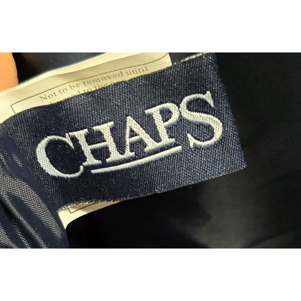Chaps Navy Blue Floral Tote Bag With Brown Handles & Zipper Closure - Picture 7 of 16